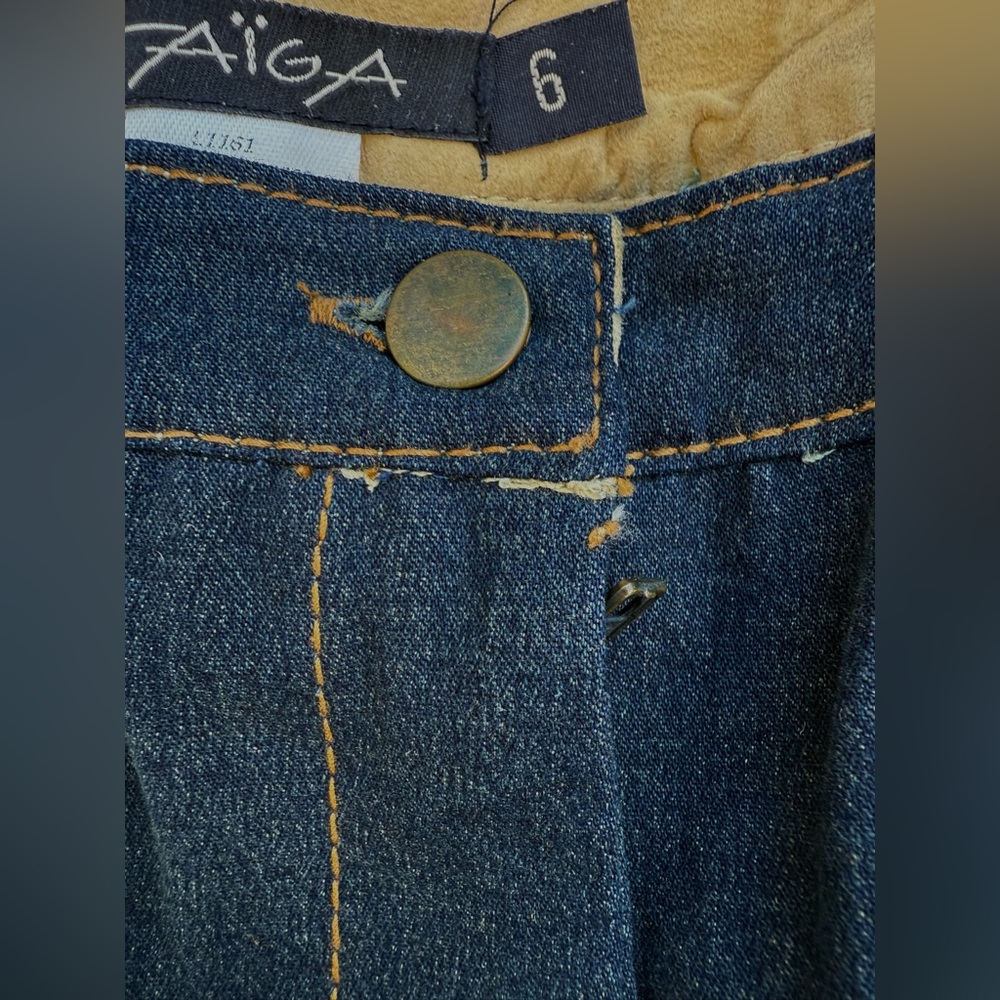 Taiga Women’s Western cowgirl Blue Denim Capri Pearls Suede Fringe Jeans Size 6 - Picture 4 of 11